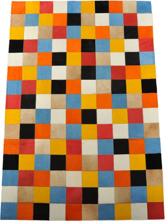 EXKLUSIVER KUHFELL TEPPICH PATCHWORK BUNT 150 x 100 cm