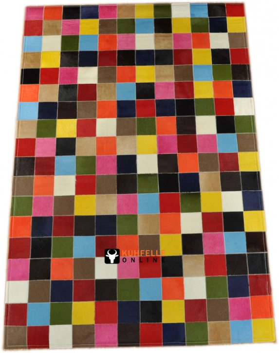 EXKLUSIVER KUHFELL TEPPICH PATCHWORK BUNT 120 x 180 cm