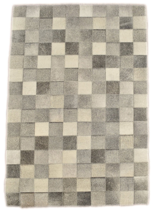 EXKLUSIVER KUHFELL TEPPICH PATCHWORK GRAU 150 x 100 cm