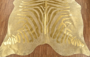 Kuhfell hellgrau gold Devore mit Zebra Prägung 210 x 170 cm
