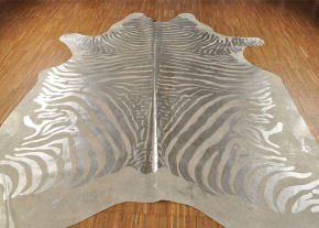 Premium Kuhfell Zebra hell grau silber 220 x 190 cm